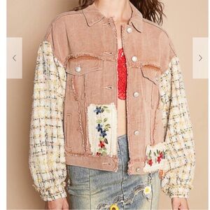 POL Embroidered Button Down Contrast Tweed Long Sleeve
Twill Jacket